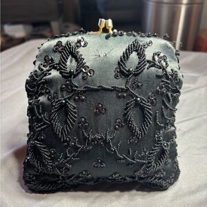 Vintage Black Beaded Small Evening Bag Kiss Lock EPC